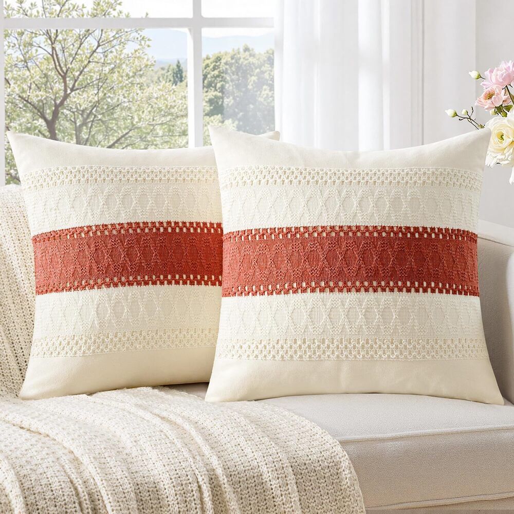 2720 Set of 2 24x24 Inch Rust Orange Boho Euro Decorative Throw Pillow